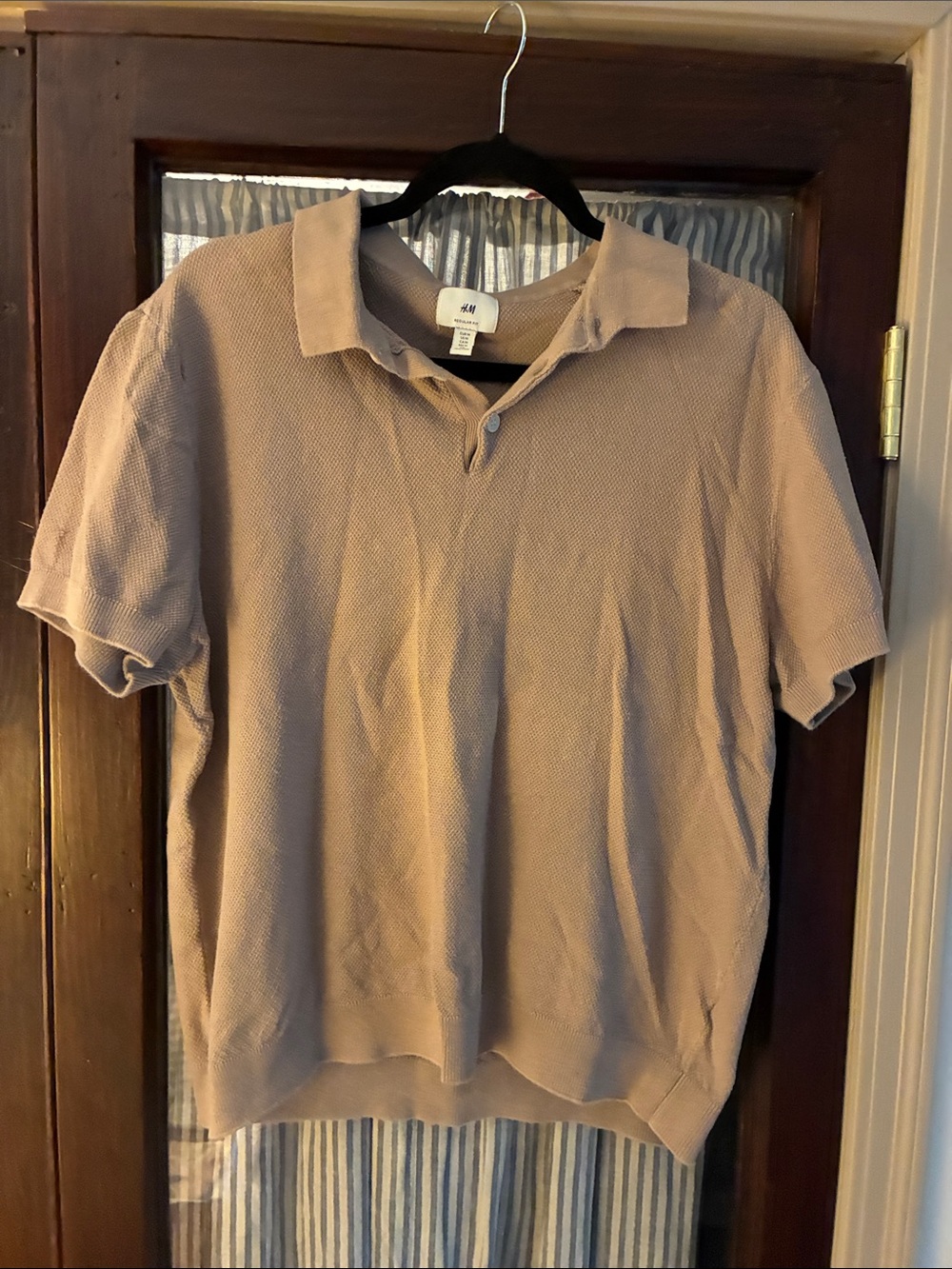 H&M Men's Short Sleeve Polo in Beige-Tan